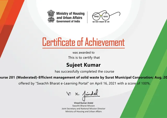 Efficient management of solid waste certificate