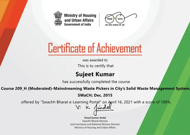Mainstreaming waste pickers in city waste systems certificate