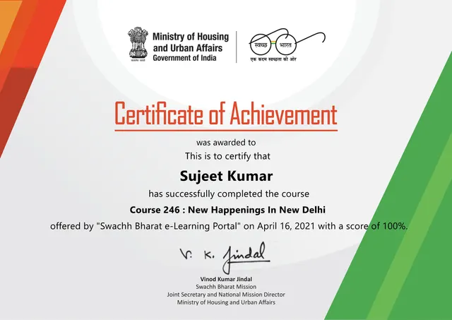 New happenings in New Delhi certificate