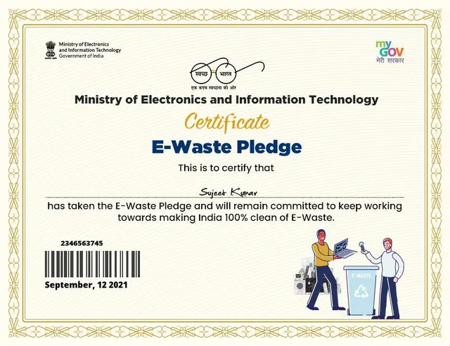 E-Waste Pledge certificate
